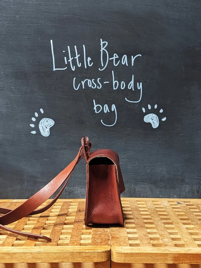 Hand dyed Leather 'Little Bear' cross- body bag, side view