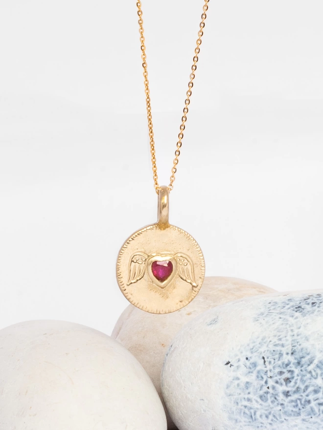 Gold Ruby Heart Necklace 