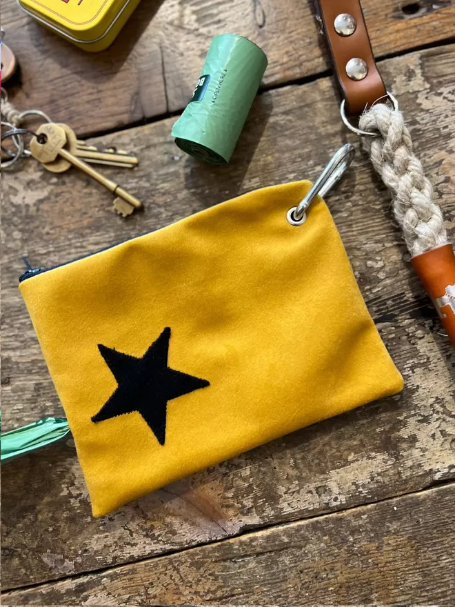 Mustard Velvet with Black Star Treats and Poo Bag Pouch