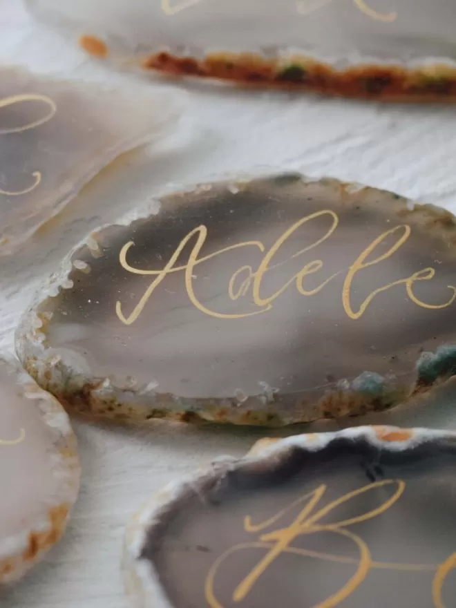 Agate Slices Written In Modern Calligraphy