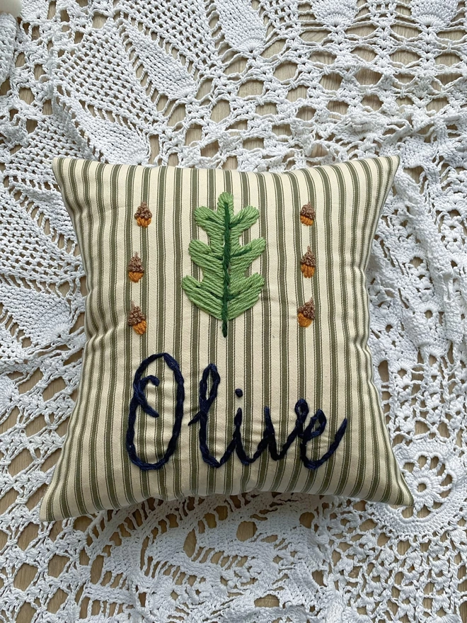 Olive Stripe Leaf Cushion