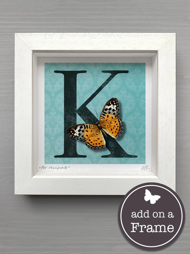 Personalised butterflygram card in optional white box frame