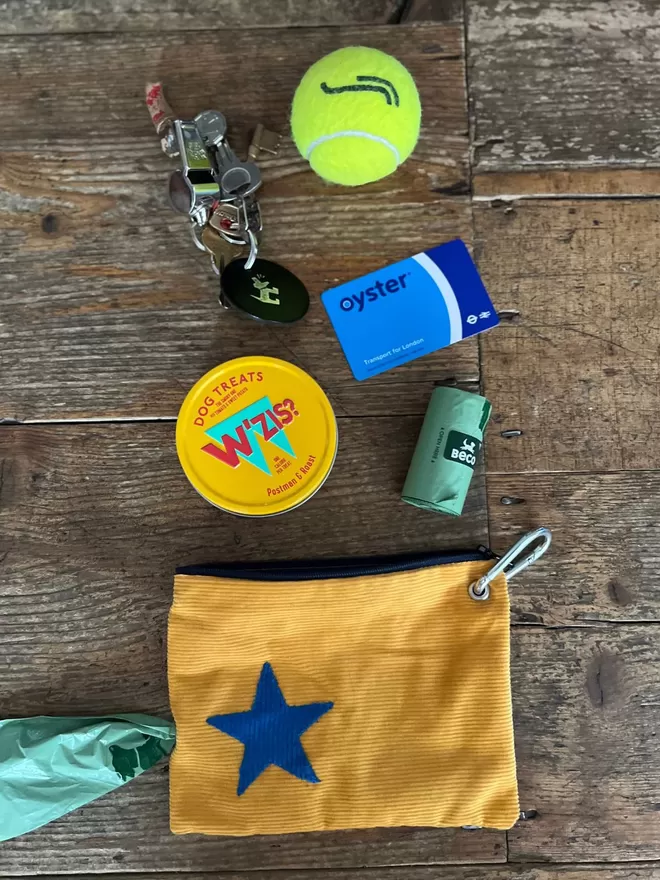 Mustard Cord Star Treats and Poo Bag Pouch