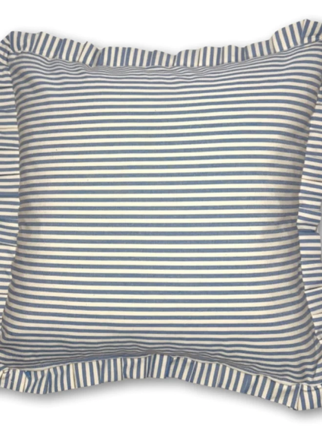 Blue Candy Stripe Cushion With Frill