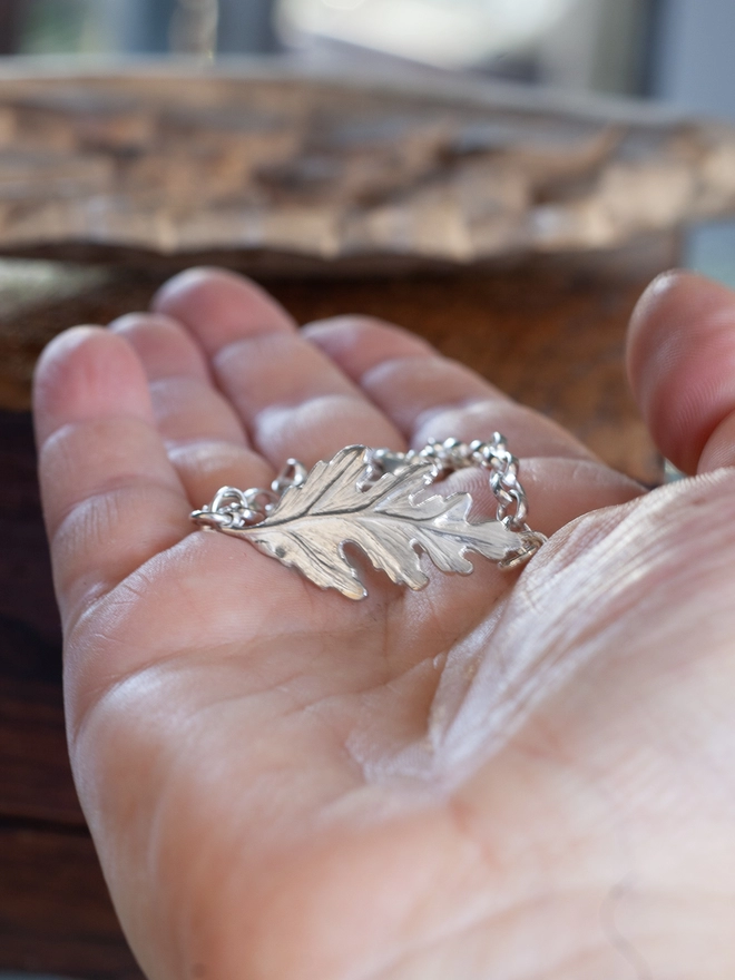 silver leaf bracelet 
