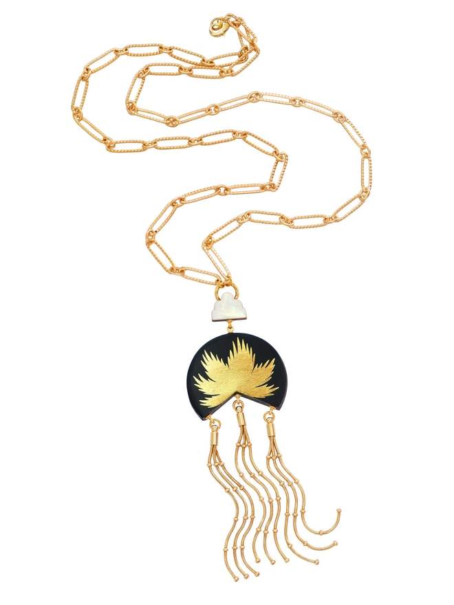 black & gold leather tassel pendant