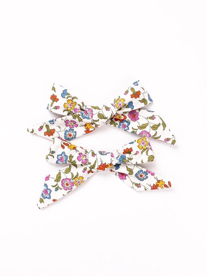 Set of two liberty hair bows handmade by Runaround Retro for girls