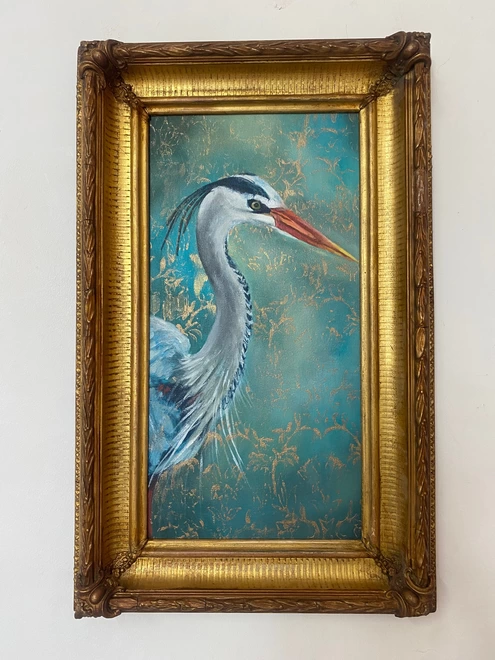 Heron painting framed