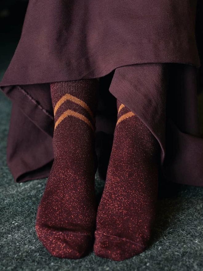 Selina Sparkly Stripe Sock Ruby