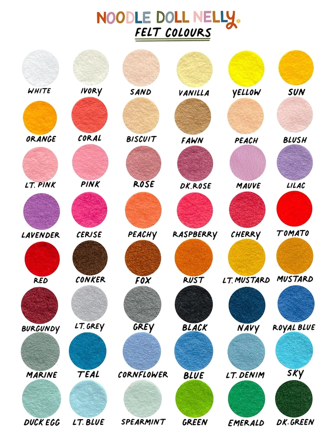 Colour card with 48 different colour options 