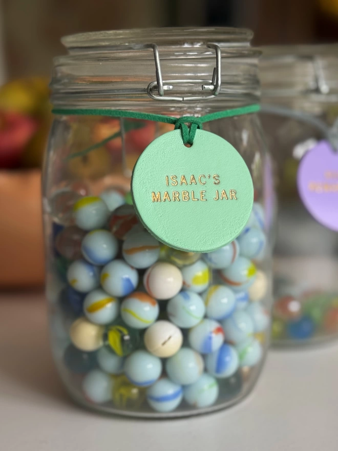 Marble jar reward tag in mint