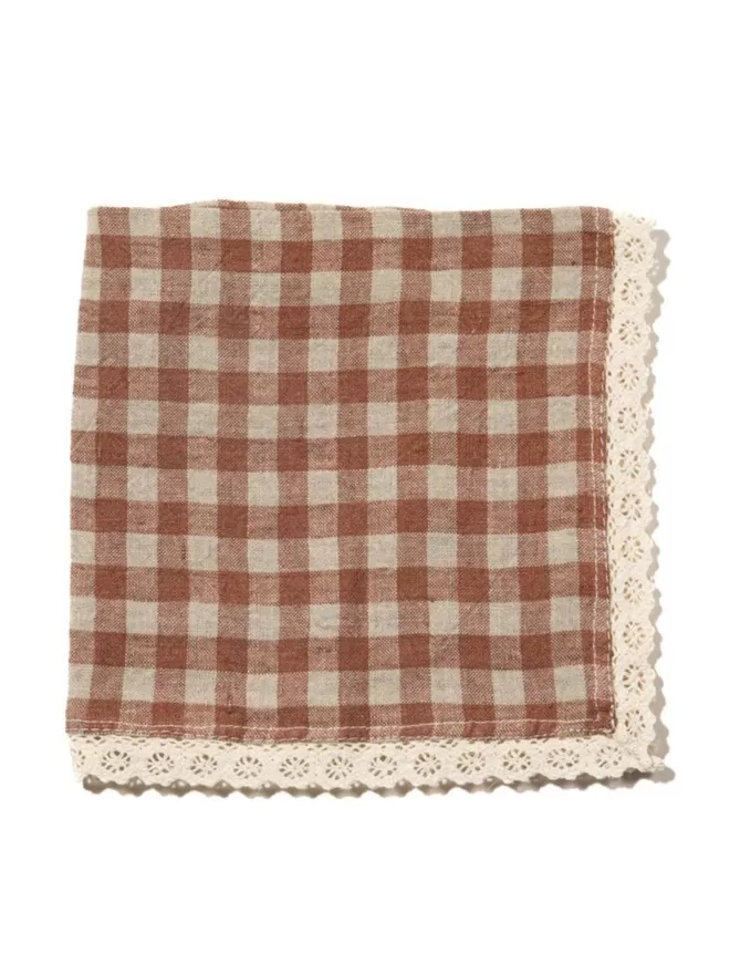 x2 Napkins In 'Rose Gingham' With Crochet Lace