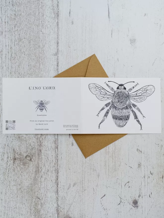 Greeting Card with an image of a Bee, taken from an original lino print