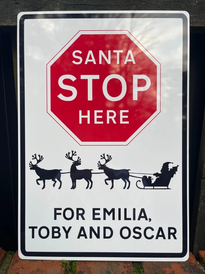 Personalised Santa Sign Santa Stop Here Metal Road Sign Mims & Family