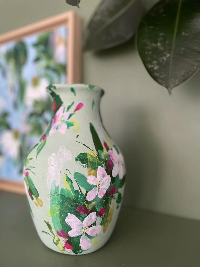 Mint Green Hand Painted Dried Flowers Vase