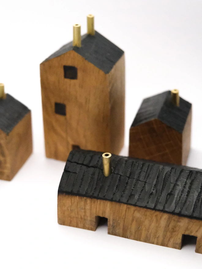 set of wooden house ornaments