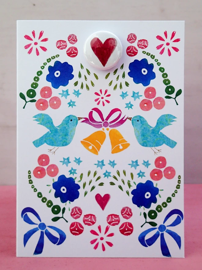 Wedding bells greeting card with badge