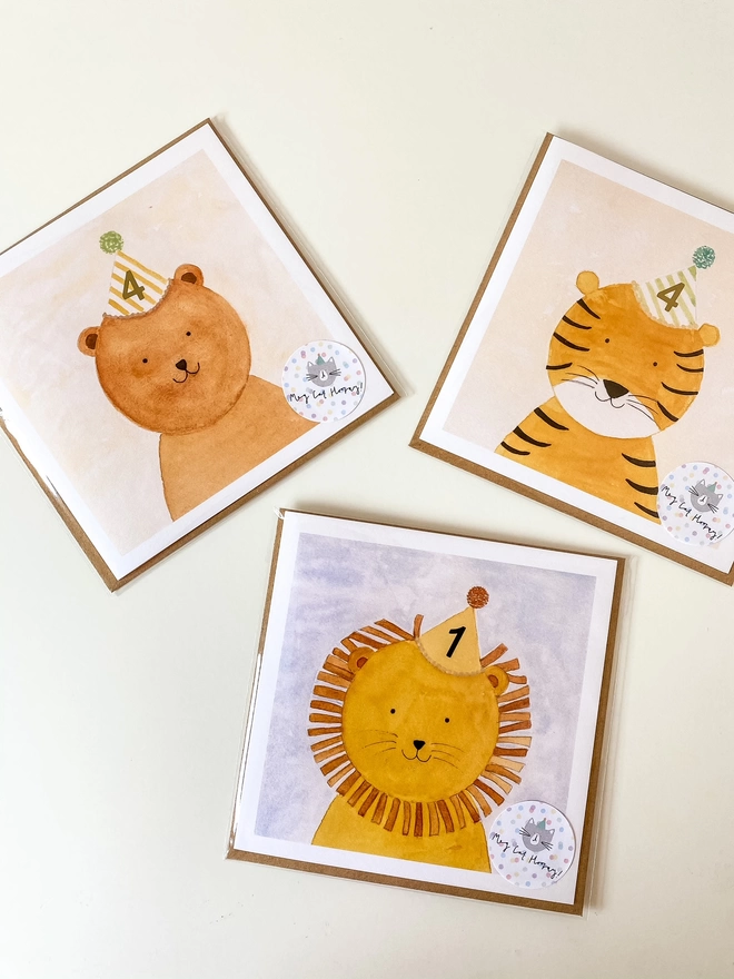 Tiger, Bear and Lion Birthday Cards