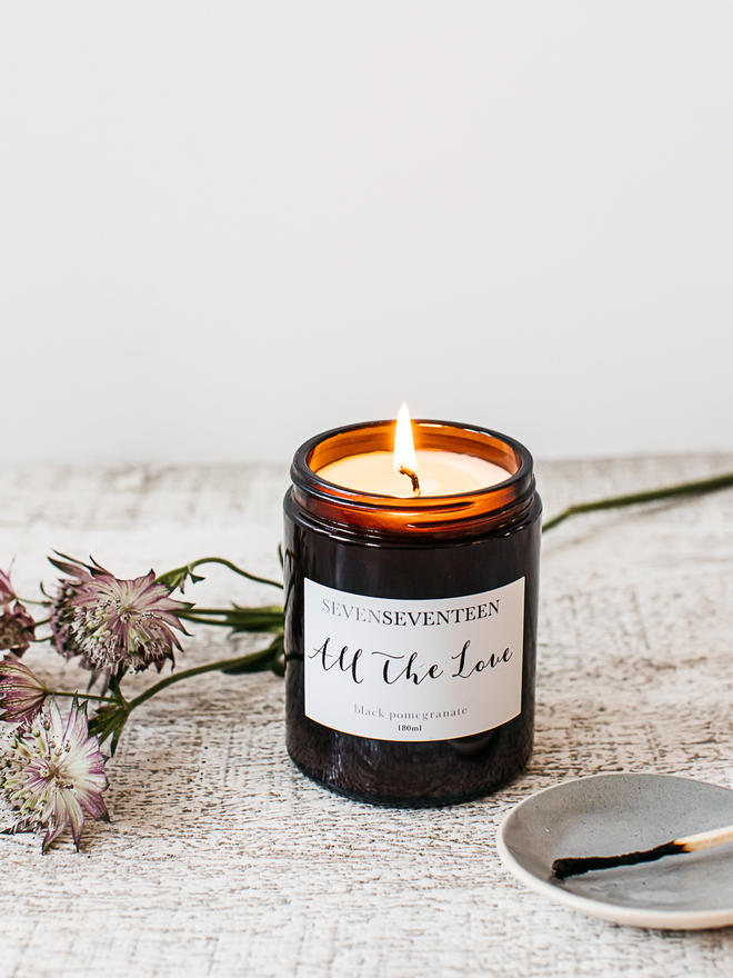 All The Love black pomegranate vegan scented candle