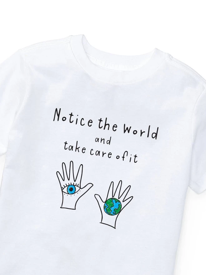 White T-Shirt with Slogan for Kids Notice the World Mims and Family