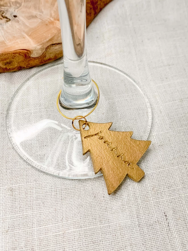 Gold Christmas Tree Wine Glass Charm