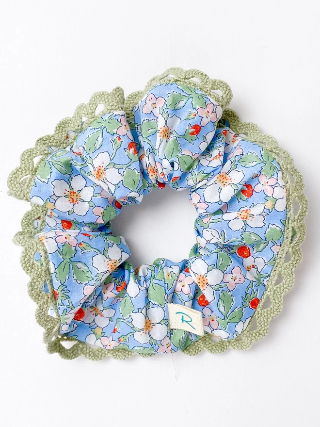 Lace edge liberty floral hair scrunchie for children