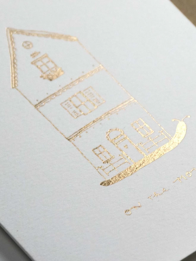 Snail Mail New House gold hot foiled Card. A6. Debossed