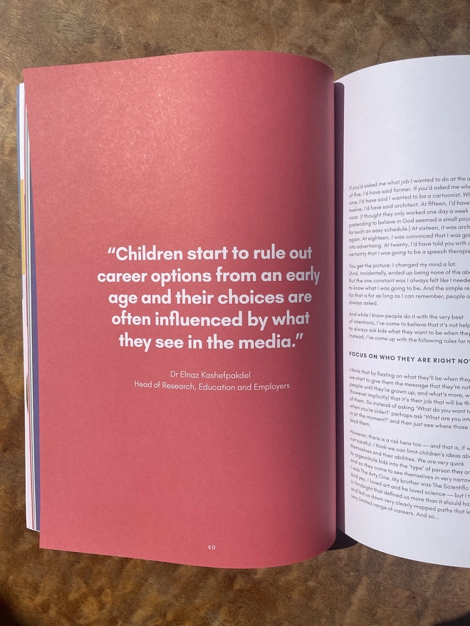 sonshine magazine open to a red page with a quote about flexible working