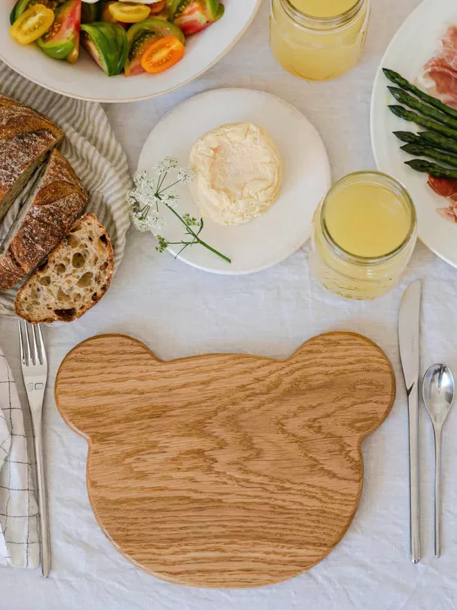 Wooden Bear Serving Board birds eye view on on a table with nothing on there
