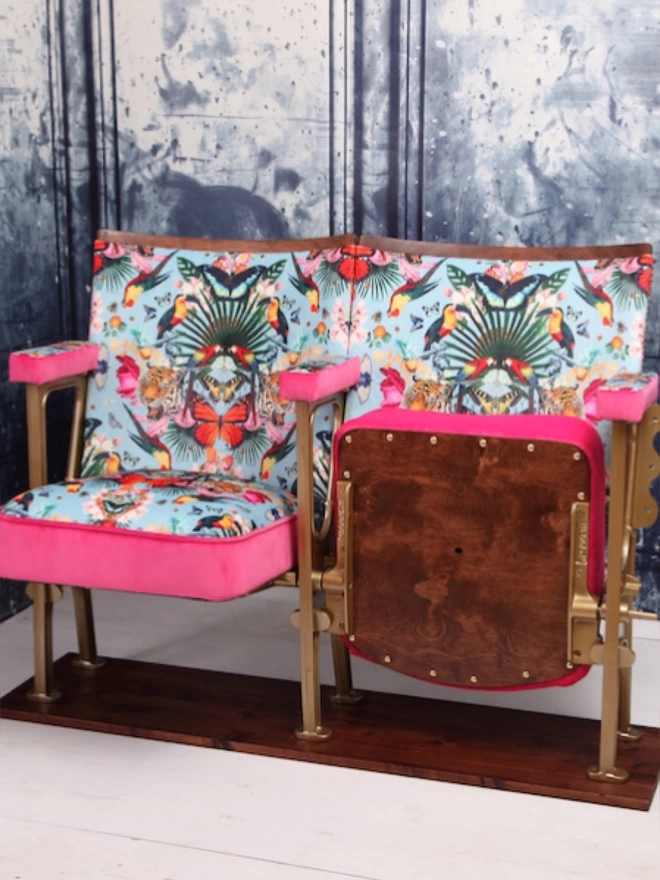 Set of two vintage cinema seats in Paradise Lost Blue