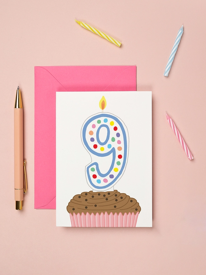 Colourful gender neutral ninth birthday card