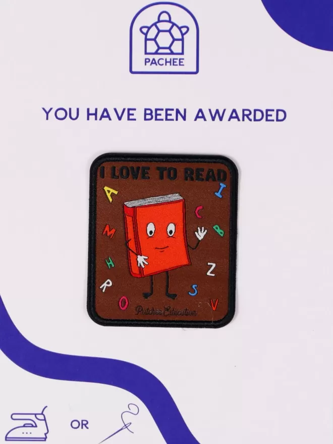 The I Love To Read Patch seen on the blue and white Pachee gift card.