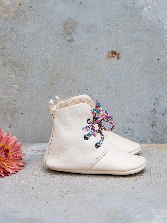 Cream Leather Baby and Toddler High Tops with Liberty Laces