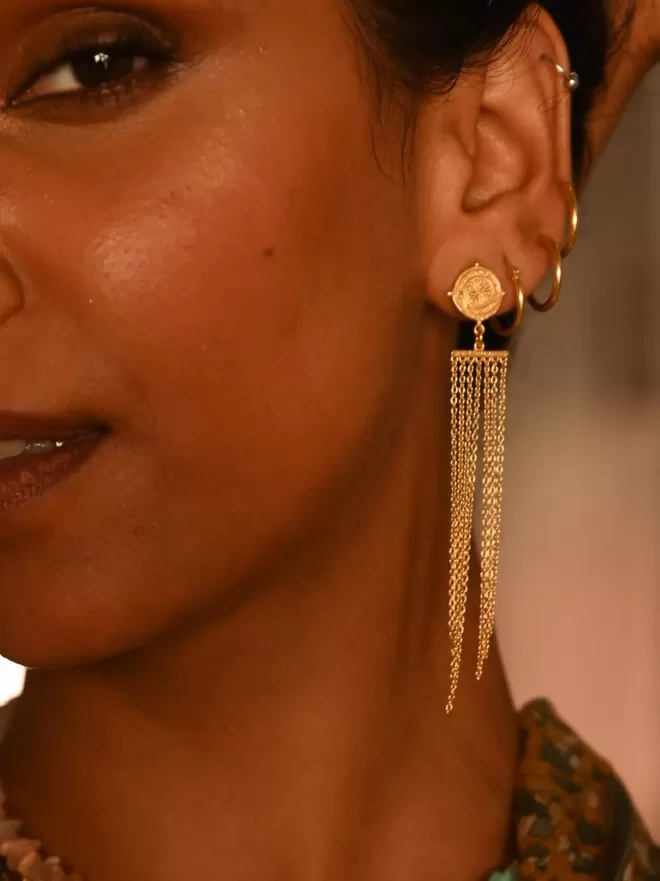 divine compass earrings in gold