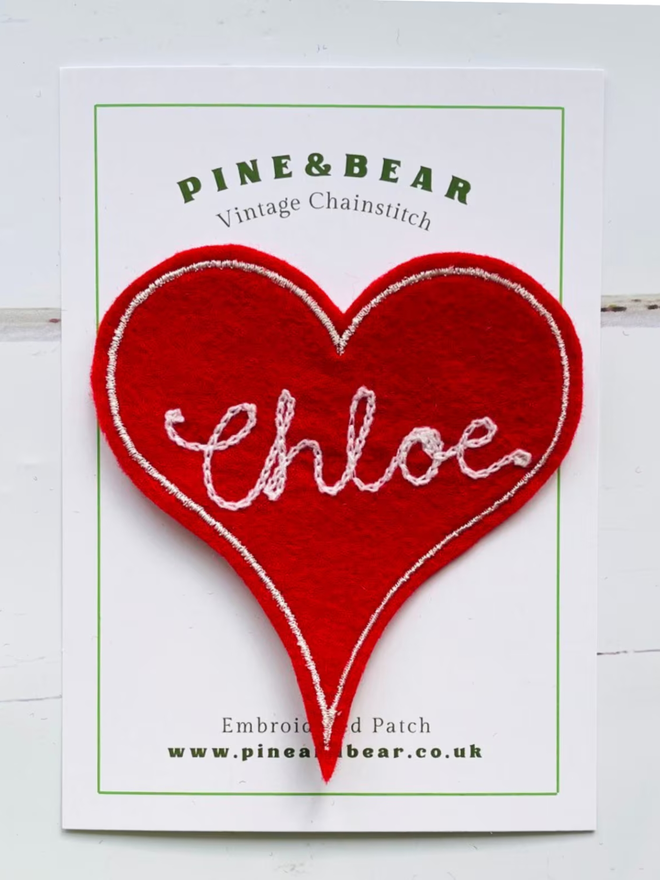 Personalised Heart Chain Stitch Name Patch