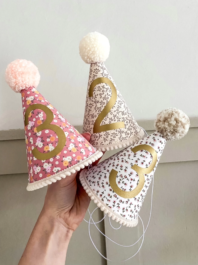 Pink, Cream & Beige Floral Party Hats