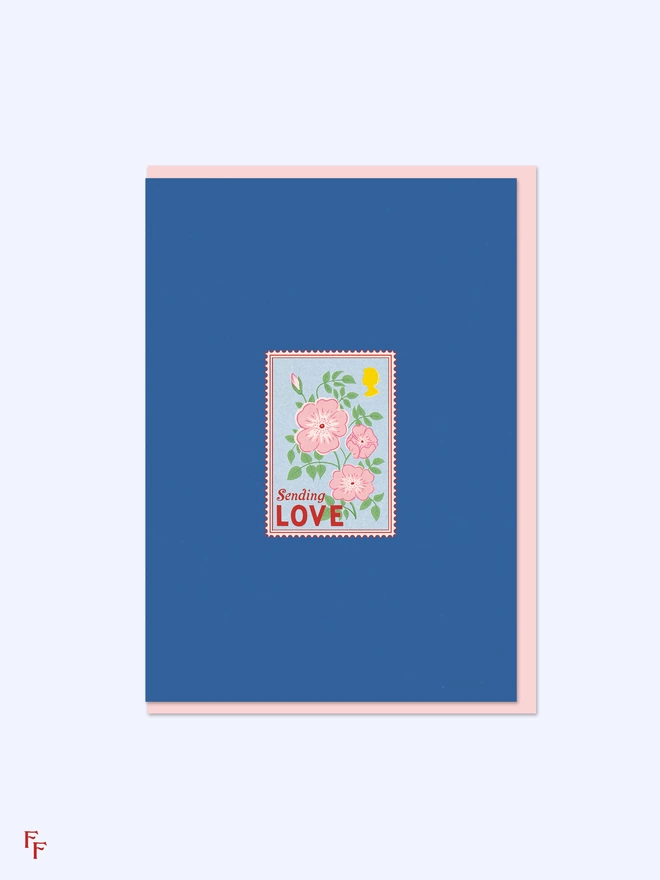 'Sending Love' Floral Stamp Charity Greeting Card  by Flora Fricker