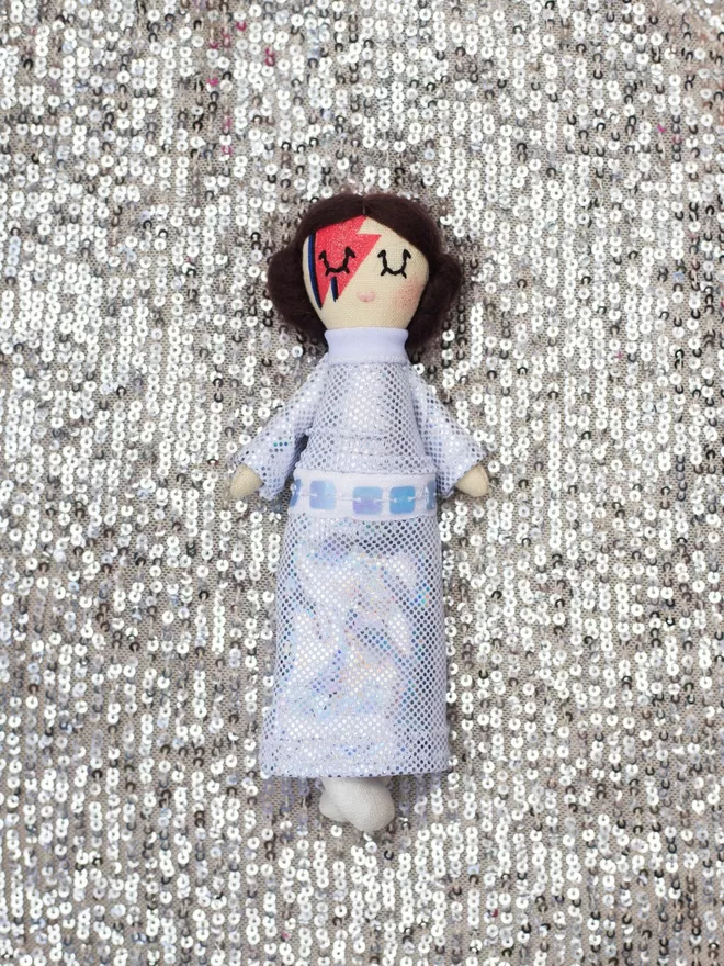 Princes Leia seen on a sequin fabric.