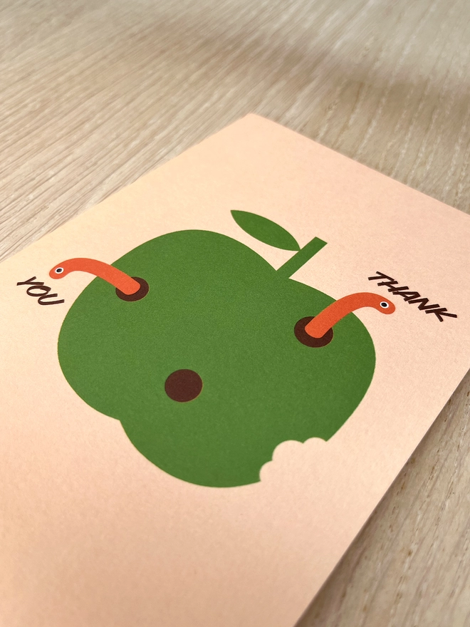 Thank You Card with an apple and worms