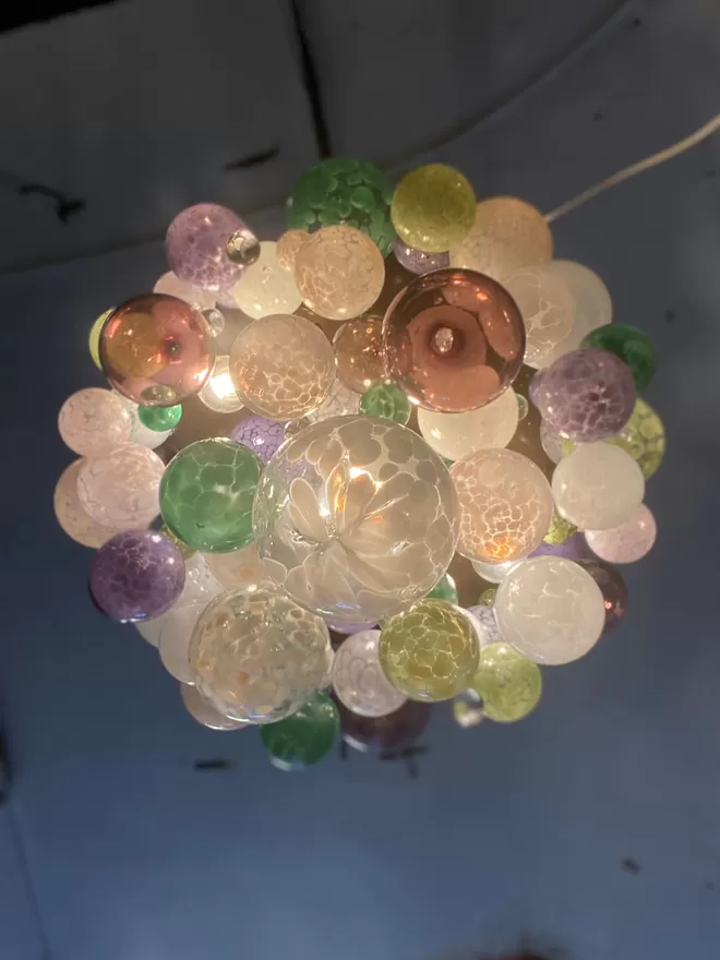 A blown glass chandelier from underneath