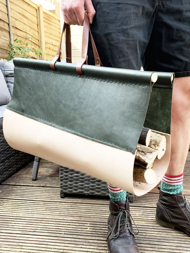 Luxury Log Carrier, completely with handles to and wooden rods to make it extra durable.