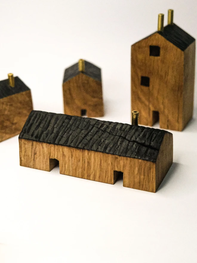 set of wooden house ornaments