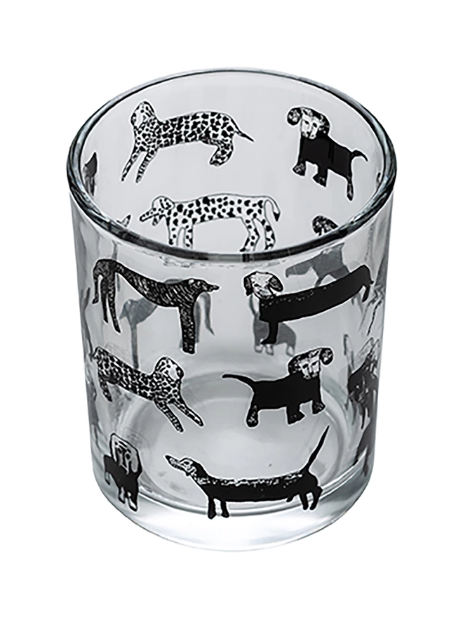 dogalicious rhubarb & ginger candle in a Reusable glass with black dog illustrations