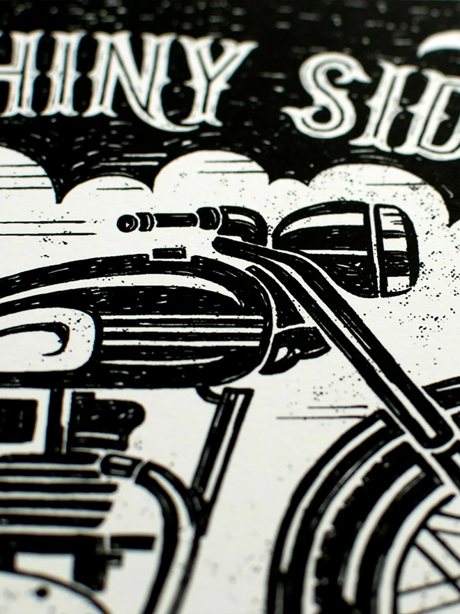 detail of black and white motorbike print