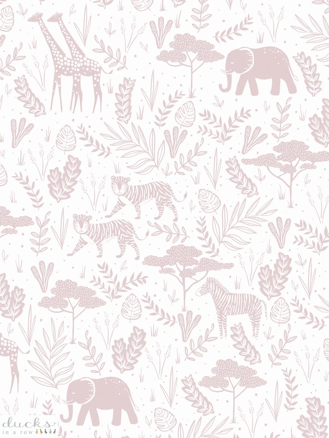 Wild Safari Pink Children's Luxury Wallpaper print