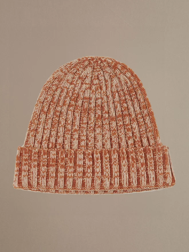 British Made Merino Wool Beanie Hat in Orange