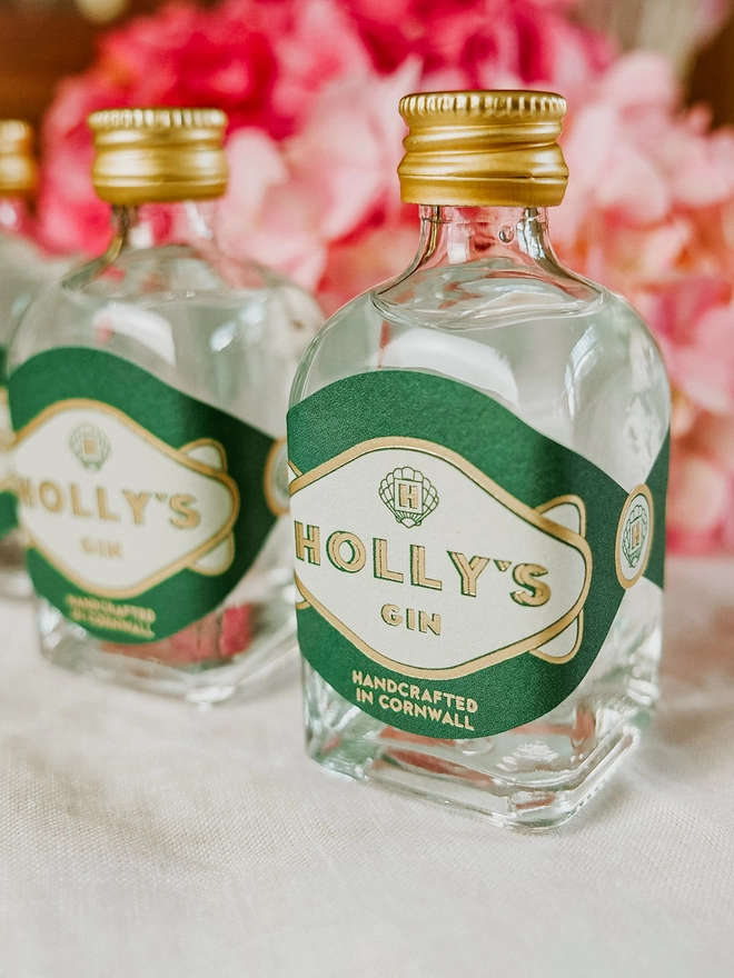 Close up of Holly's Gin miniature label