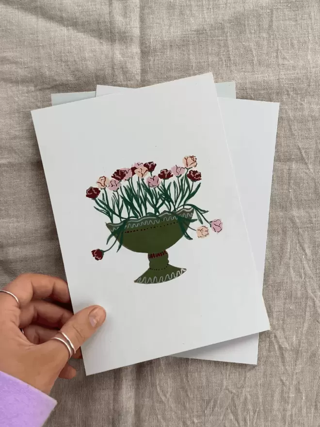 A5 print with frilly parrot tulips on it