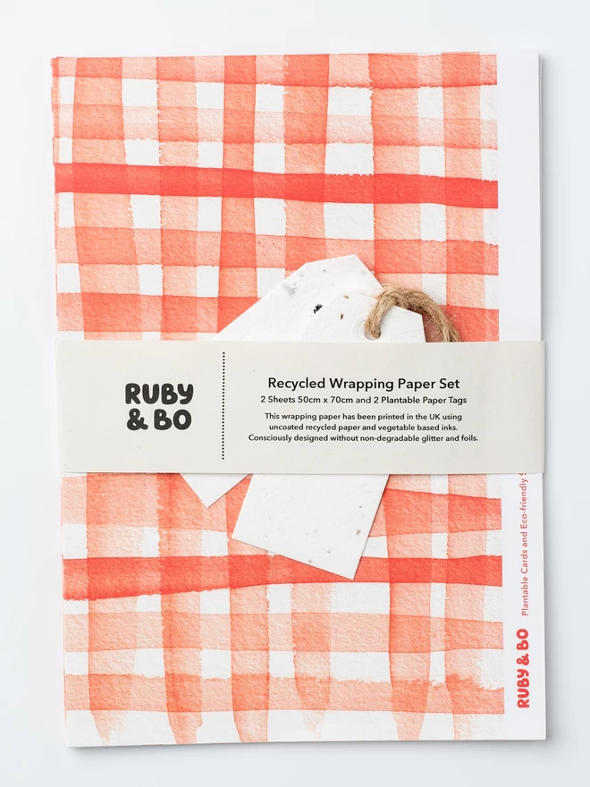 Gingham Recycled Wrap & Plantable Tag Set