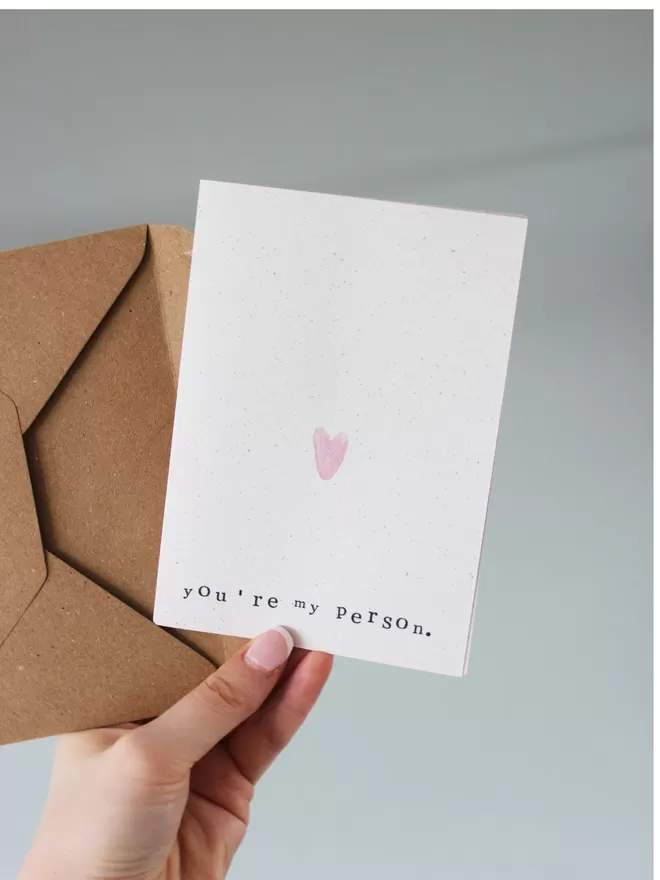 'You're My Person' Card being held with envelope